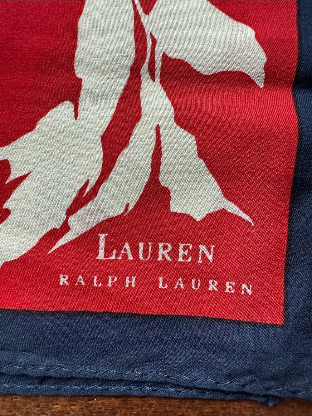 Lauren Ralph Lauren Red and White Floral Scarf with Navy Border